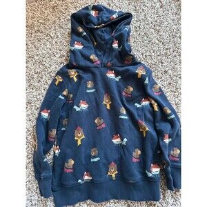 H&M Boys Navy Woodland Animals Fox Bear Print Hoodie Size 5-6Y